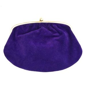 Italian purple suede kiss-lock clutch